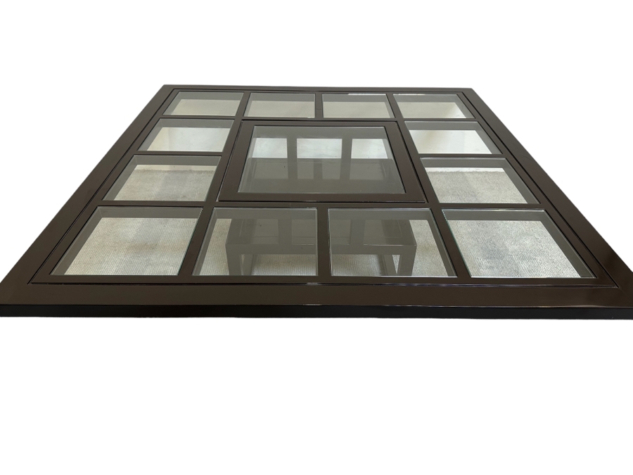 Contemporary Black Lacquer Geometric Coffee Table With Inset Glass Squares 53.5W X 53.5D X 18H [Photo 1]
