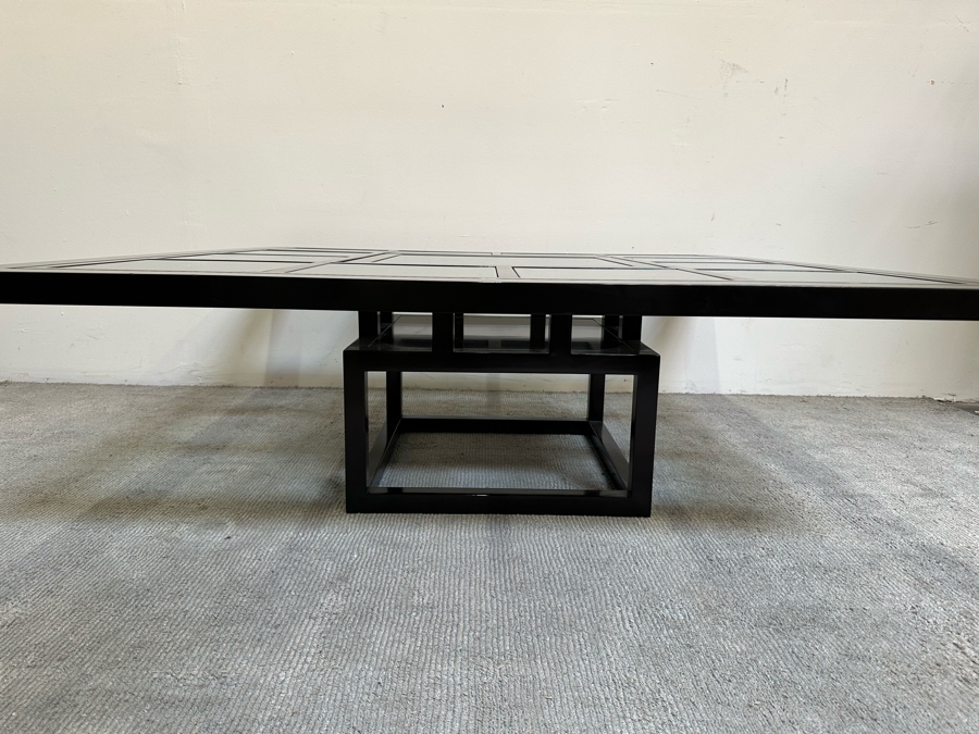 Contemporary Black Lacquer Geometric Coffee Table With Inset Glass Squares 53.5W X 53.5D X 18H [Photo 5]