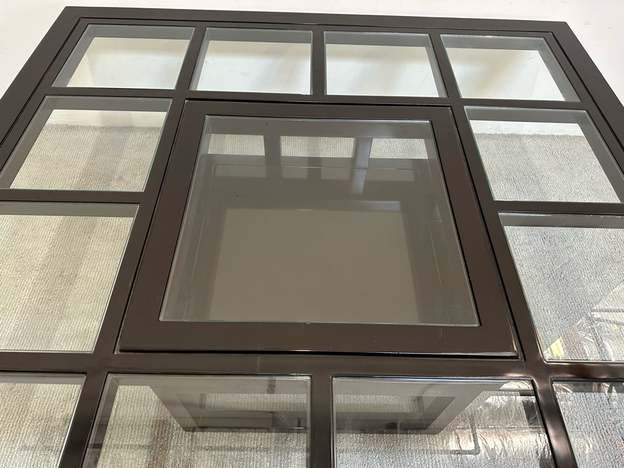 Contemporary Black Lacquer Geometric Coffee Table With Inset Glass Squares 53.5W X 53.5D X 18H [Photo 8]