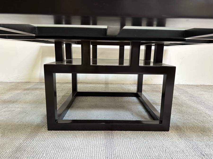 Contemporary Black Lacquer Geometric Coffee Table With Inset Glass Squares 53.5W X 53.5D X 18H [Photo 10]