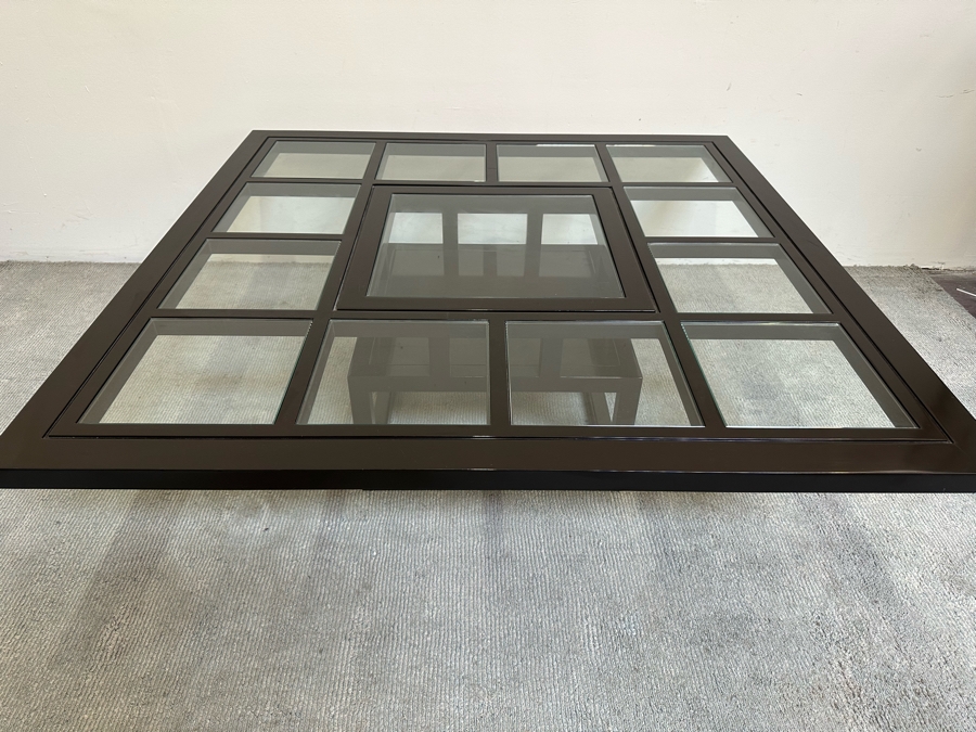 Contemporary Black Lacquer Geometric Coffee Table With Inset Glass Squares 53.5W X 53.5D X 18H [Photo 2]