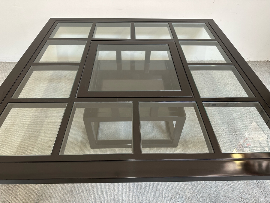 Contemporary Black Lacquer Geometric Coffee Table With Inset Glass Squares 53.5W X 53.5D X 18H [Photo 9]
