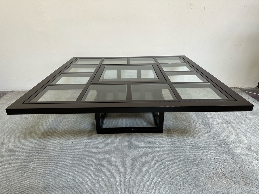 Contemporary Black Lacquer Geometric Coffee Table With Inset Glass Squares 53.5W X 53.5D X 18H [Photo 7]