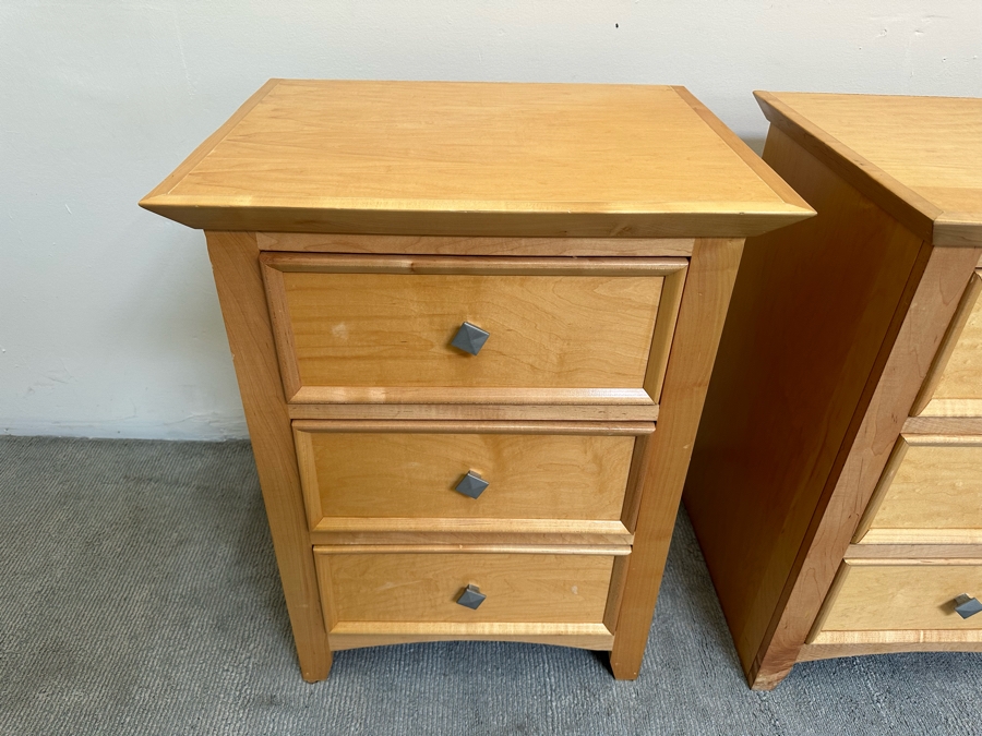 Pair Of Light Blonde Wooden Nightstands 24.5W X 20D 32H [Photo 6]