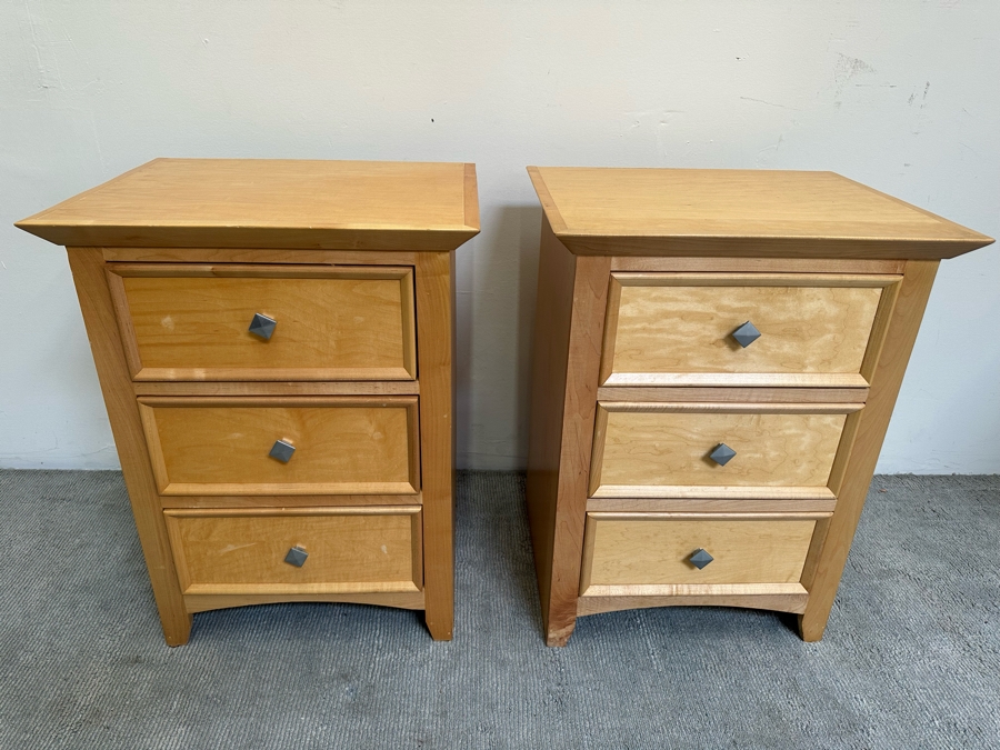 Pair Of Light Blonde Wooden Nightstands 24.5W X 20D 32H [Photo 5]