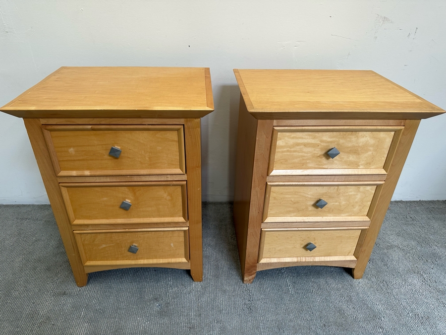 Pair Of Light Blonde Wooden Nightstands 24.5W X 20D 32H [Photo 4]