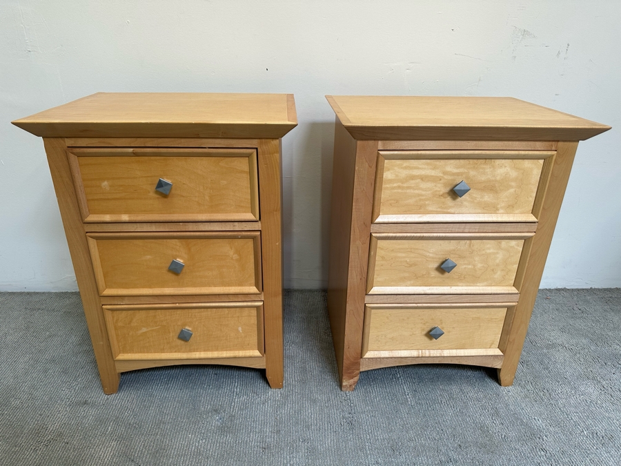 Pair Of Light Blonde Wooden Nightstands 24.5W X 20D 32H [Photo 2]