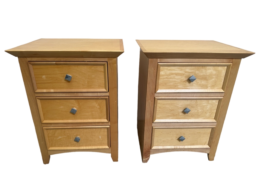 Pair Of Light Blonde Wooden Nightstands 24.5W X 20D 32H [Photo 1]