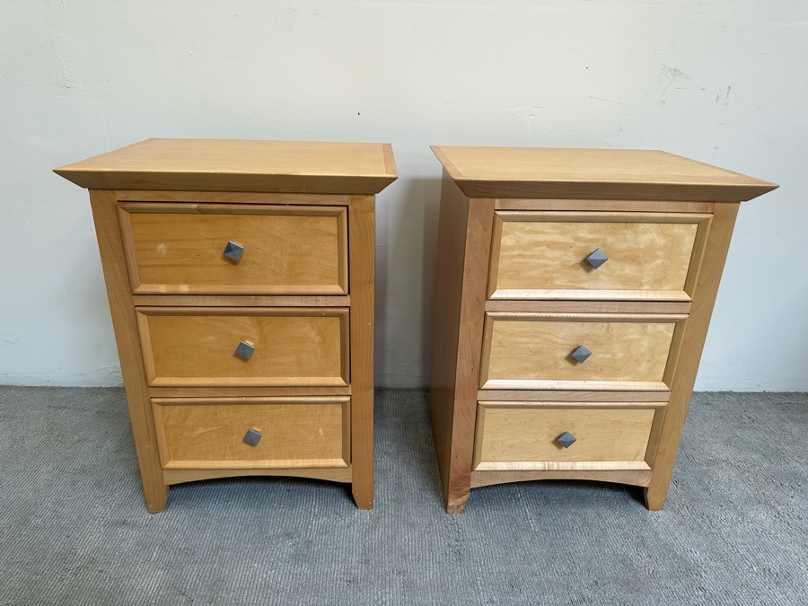 Pair Of Light Blonde Wooden Nightstands 24.5W X 20D 32H [Photo 3]