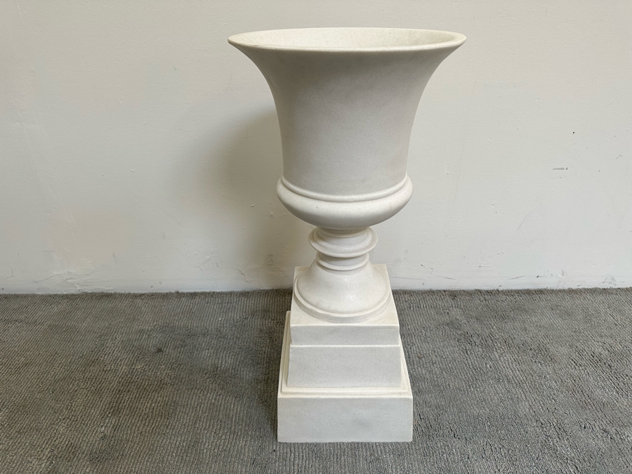 Large White Faux Marble Urn Planter 14W X 29.5H [Photo 3]