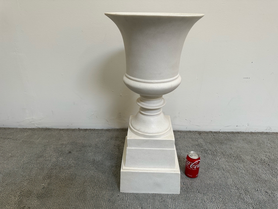 Large White Faux Marble Urn Planter 14W X 29.5H [Photo 2]