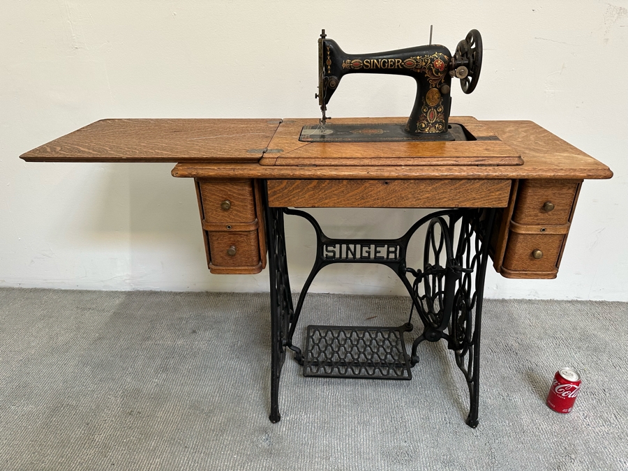 Antique Singer Treadle Sewing Machine With Tiger Oak Cabinet Missing Belt 36W X 18D X 30H [Photo 11]