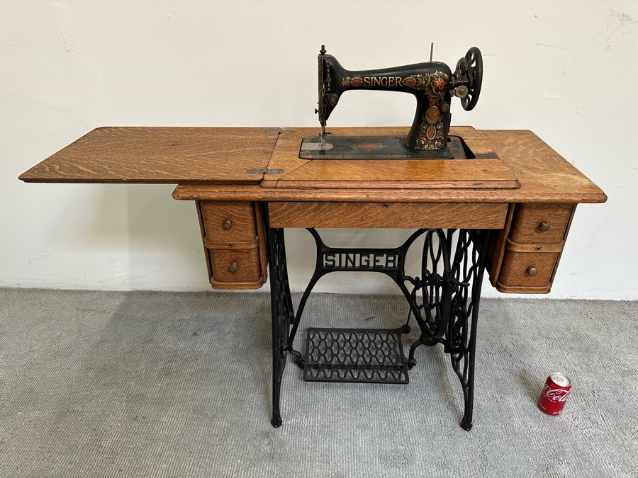 Antique Singer Treadle Sewing Machine With Tiger Oak Cabinet Missing Belt 36W X 18D X 30H [Photo 9]