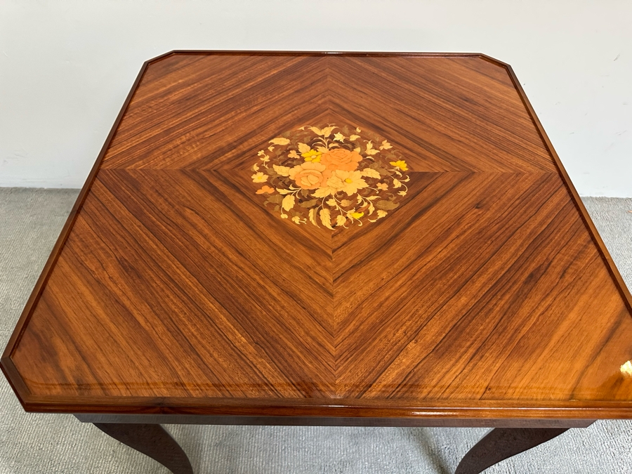 Stunning Italian Inlaid Marquetry Wooden Gaming Table With Reversible Top - See Photos 30.5W X 29.5H [Photo 12]