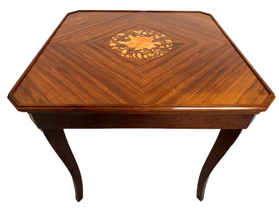 Stunning Italian Inlaid Marquetry Wooden Gaming Table With Reversible Top - See Photos 30.5W X 29.5H [Photo 2]