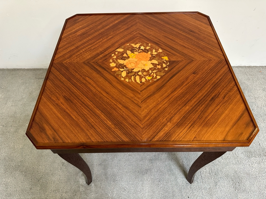 Stunning Italian Inlaid Marquetry Wooden Gaming Table With Reversible Top - See Photos 30.5W X 29.5H [Photo 11]