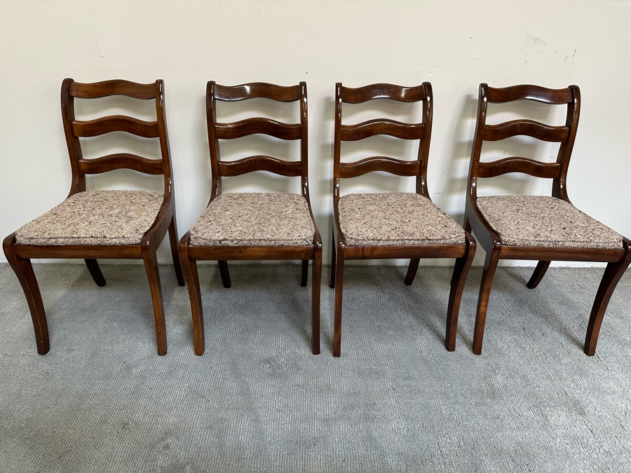 Set Of Four Vintage Wooden Dining Chairs [Photo 2]