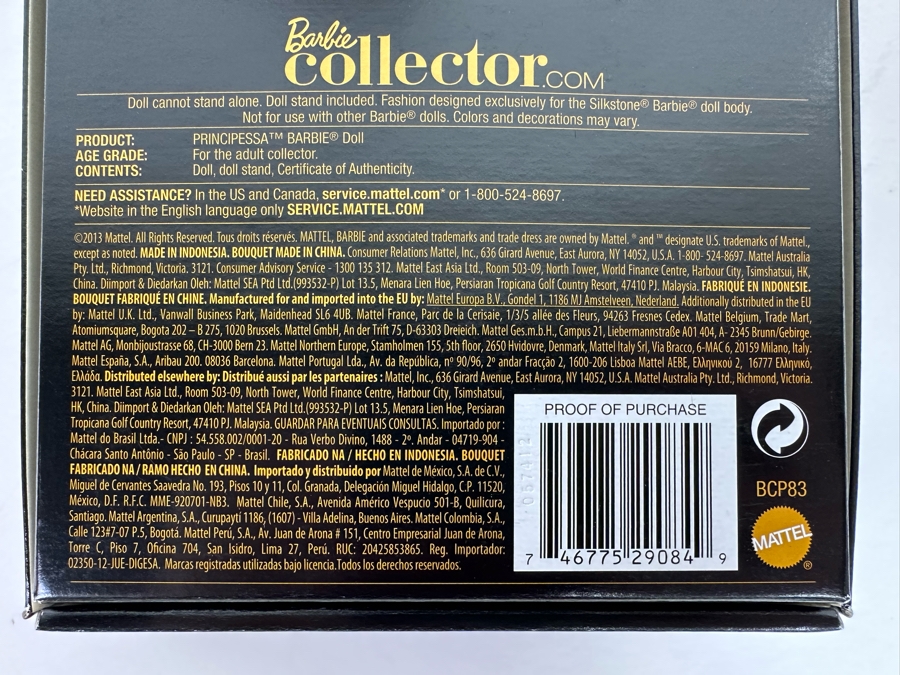 Fashion Model Collection Principessa Silkstone Body Limited Edition of 8,700 Gold Label Collection Mattel Barbie Doll 2013 New In Box BCP83 [Photo 13]