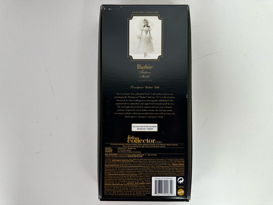 Fashion Model Collection Principessa Silkstone Body Limited Edition of 8,700 Gold Label Collection Mattel Barbie Doll 2013 New In Box BCP83 [Photo 9]
