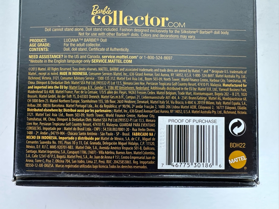 Fashion Model Collection Luciana Silkstone Body Limited Edition of 6,000 Gold Label Collection Mattel Barbie Doll 2013 New In Box BHD22 [Photo 16]