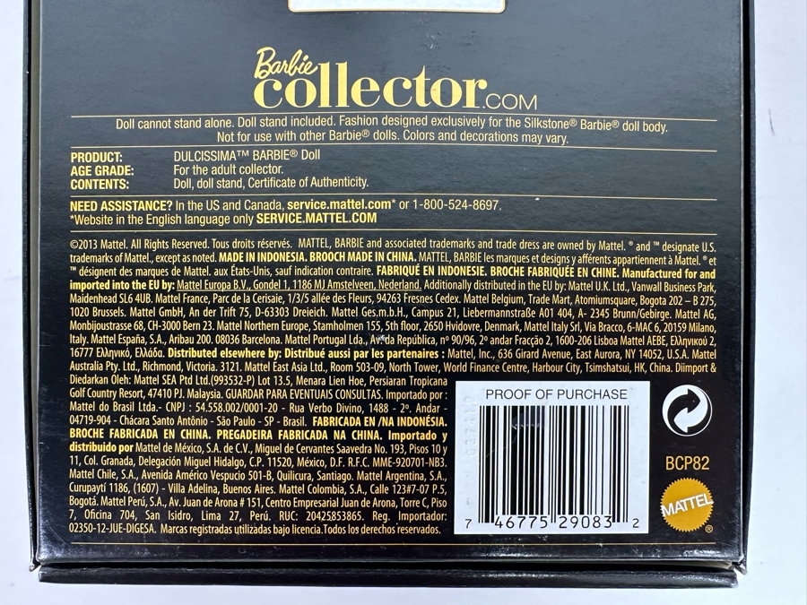 Fashion Model Collection Dulcissima Silkstone Body Limited Edition of 8,700 Gold Label Collection Mattel Barbie Doll 2013 New In Box BCP82 [Photo 14]