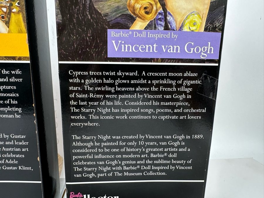 The Museum Collection: Gustav Klimt and Vincent van Gough Pink Label Collection Mattel Barbie Dolls 2010 New In Box V0445/V0443 [Photo 13]