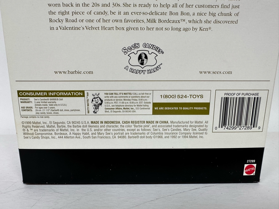 See’s Candies Mattel Barbie Doll 1999 New In Box 27289 [Photo 9]