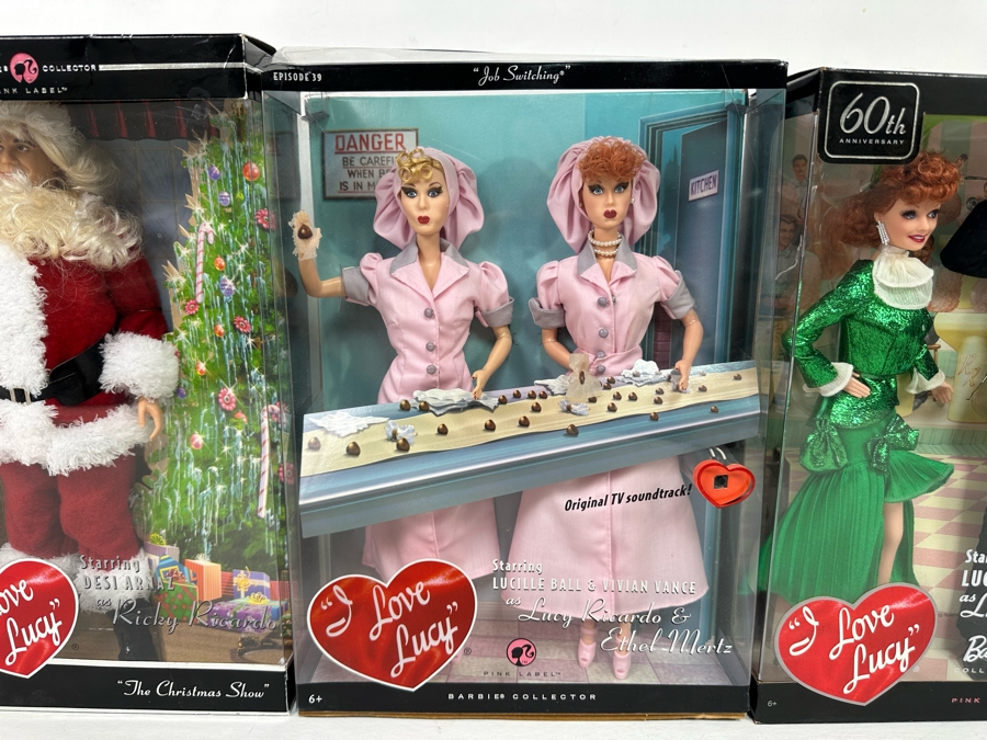 I Love Lucy Pink Label Collection Mattel Barbie Dolls: “The Christmas Show” Ricky Doll, “Job Switching” Lucy and Ethel Dolls and “The Diet” Ricky and Lucy Dolls 2009 New In Box T7901/L9585/N7370 [Photo 4]