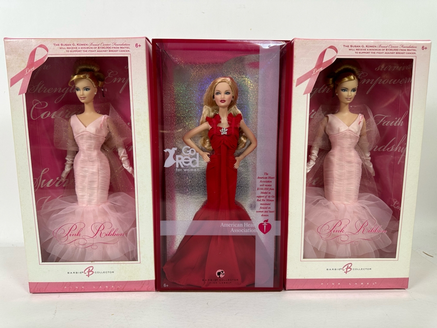 (2) Pink Ribbon and (1) Go Red for Women Pink Label Collection Mattel Barbie Dolls 2006/2007 New In Box K7957/J0932 [Photo 3]