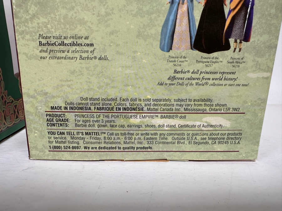 Dolls of the World: Legends of Ireland Faerie Queen and Princess of the Portuguese Empire Barbie Collector Edition Mattel Barbie Dolls 2004/2002 New In Box B3456/56217 [Photo 10]