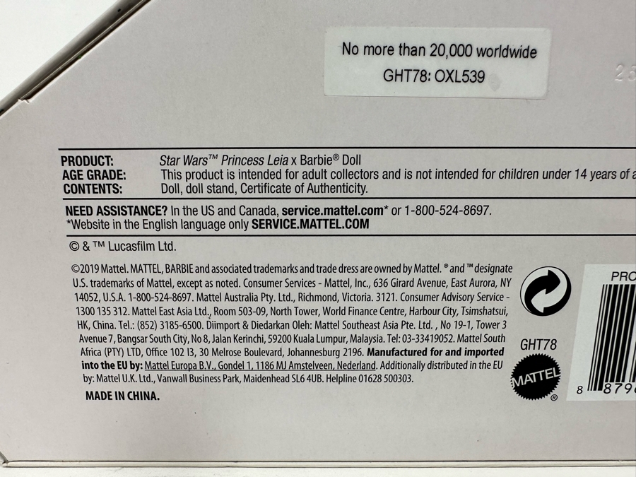 Star Wars Princess Leia x Barbie Limited Edition of 20,000 Mattel Barbie Doll 2019 New In Box GHT78 [Photo 12]