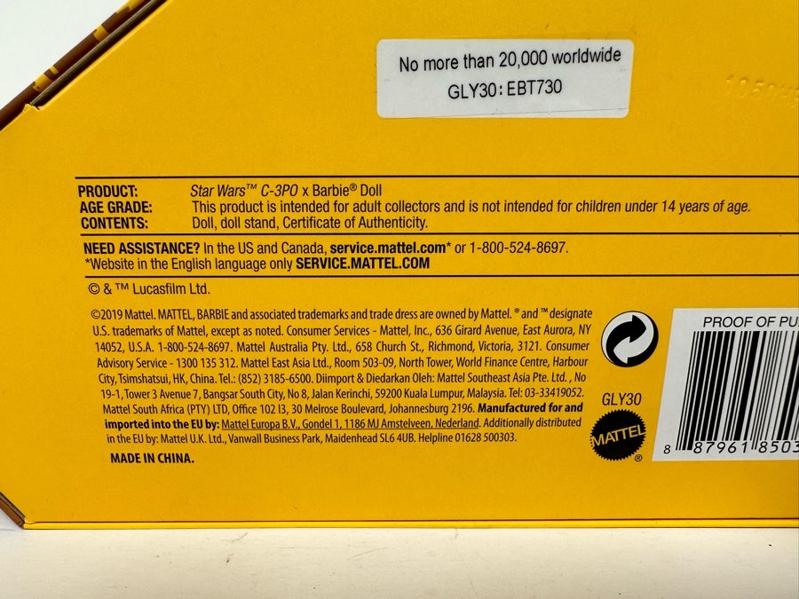 Star Wars C-3PO x Barbie Limited Edition of 20,000 Mattel Barbie Doll 2019 New In Box GLY30 [Photo 16]
