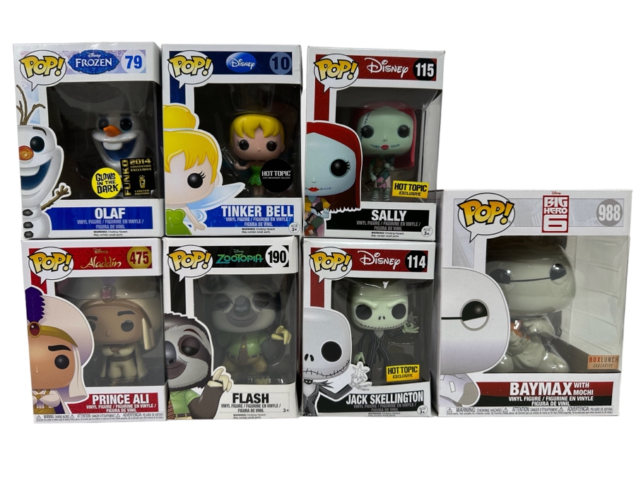 Disney Funko Vinyl Figurines Including: Olaf, Tinker Bell, Prince Ali, Flash (Zootopia), Sally, Jack Sellington (Nightmare Before Christmas) and Babymax with Mochi (Big Hero 6) [Photo 1]