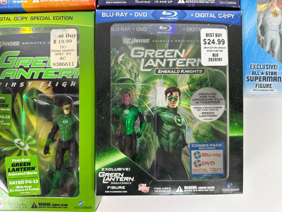 Blu-Ray DVD Combo Lot with Many Action Figures Including: Justice League, Green Lantern and Superman Movies [Photo 9]