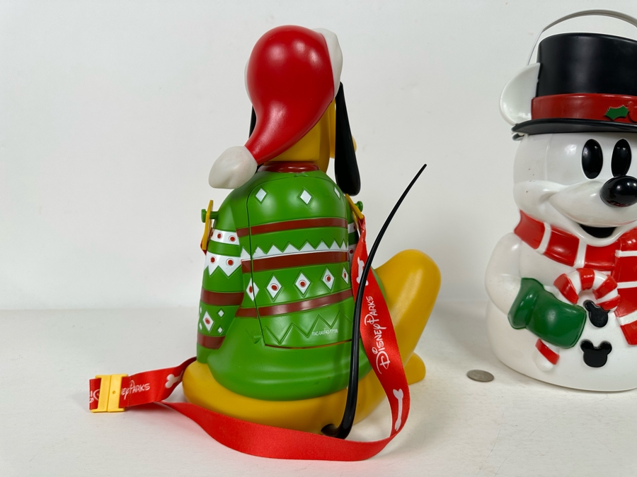 Pluto Holiday and Winter Fun Popcorn Bucket and Mickey Mouse Snowman Popcorn Bucket (Handle Broken) 12H [Photo 5]