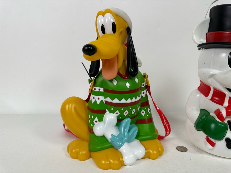 Pluto Holiday and Winter Fun Popcorn Bucket and Mickey Mouse Snowman Popcorn Bucket (Handle Broken) 12H [Photo 4]