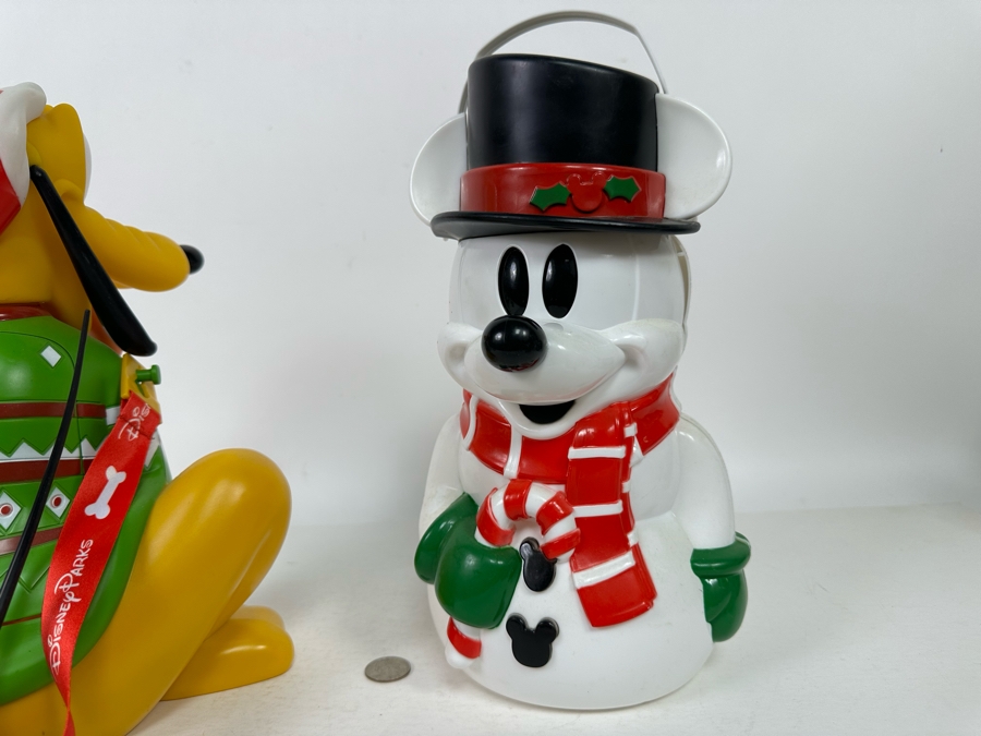 Pluto Holiday and Winter Fun Popcorn Bucket and Mickey Mouse Snowman Popcorn Bucket (Handle Broken) 12H [Photo 6]