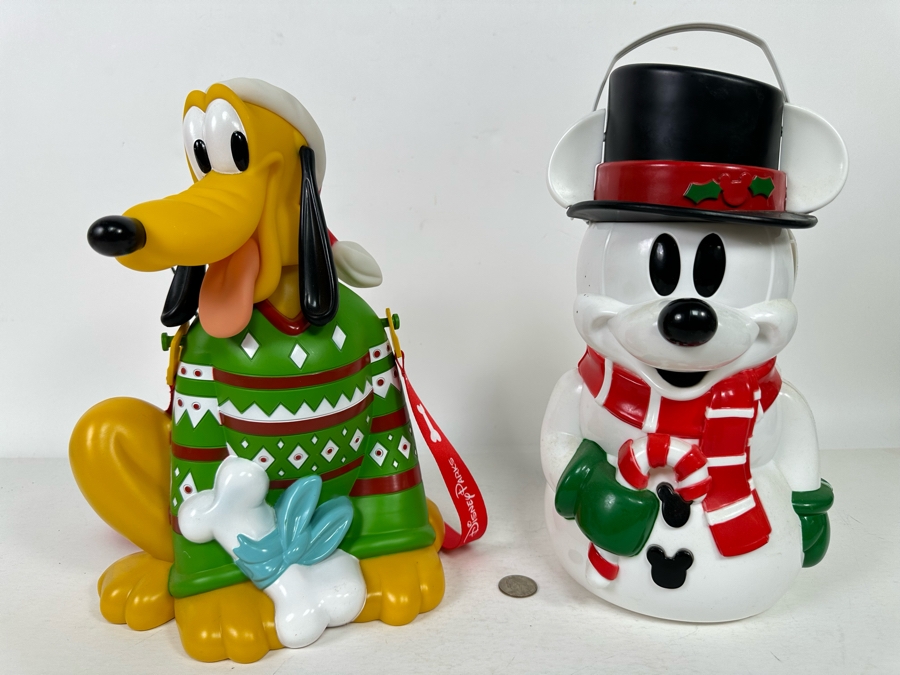 Pluto Holiday and Winter Fun Popcorn Bucket and Mickey Mouse Snowman Popcorn Bucket (Handle Broken) 12H [Photo 2]
