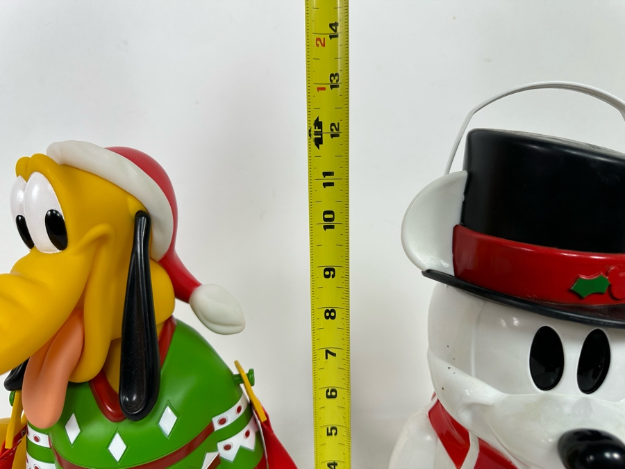 Pluto Holiday and Winter Fun Popcorn Bucket and Mickey Mouse Snowman Popcorn Bucket (Handle Broken) 12H [Photo 11]