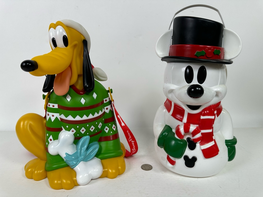 Pluto Holiday and Winter Fun Popcorn Bucket and Mickey Mouse Snowman Popcorn Bucket (Handle Broken) 12H [Photo 3]