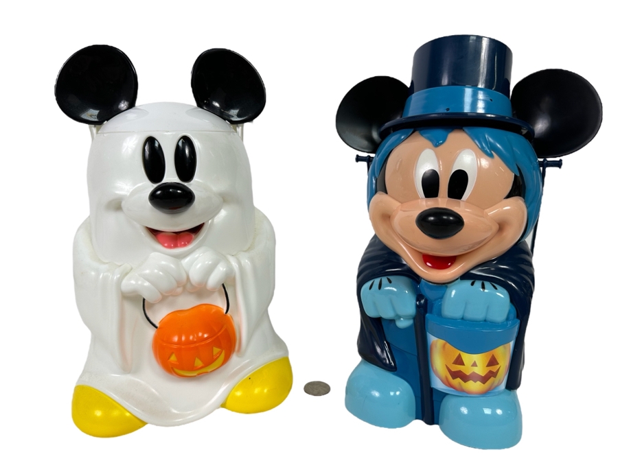 Disney Parks Halloween Mickey Mouse as Phineas the Hitchhiking Ghost and Mickey Ghost Popcorn Buckets 11/11.5H