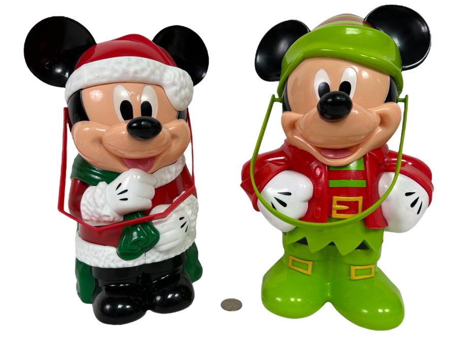 Disney Parks Mickey Mouse as Santa and Mickey Mouse Christmas Elf Popcorn Buckets 12H/12.5H