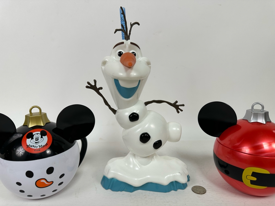 Disney Parks Mickey Mouse Snowman & Santa Christmas Bulb sippers and Olaf Drink Stein 6H/12H/6H [Photo 3]