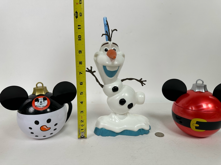 Disney Parks Mickey Mouse Snowman & Santa Christmas Bulb sippers and Olaf Drink Stein 6H/12H/6H [Photo 13]