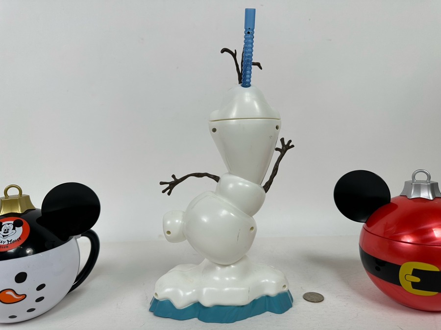 Disney Parks Mickey Mouse Snowman & Santa Christmas Bulb sippers and Olaf Drink Stein 6H/12H/6H [Photo 11]