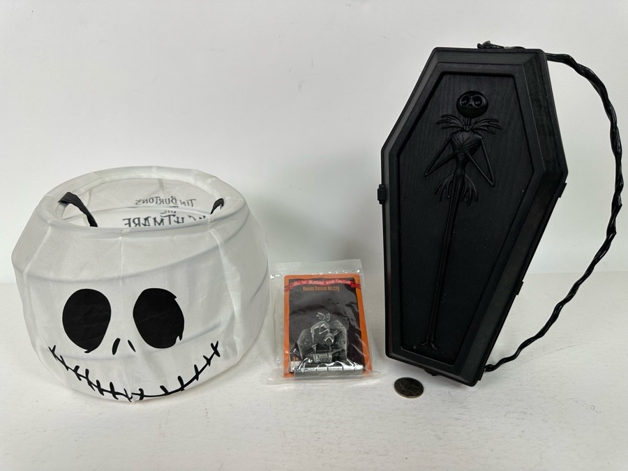 The Nightmare Before Christmas Vintage Trick or Treat Collapsible Pail, Jack Skellington Coffin Popcorn Bucket and Haunted Mansion Holiday Figurine 6H/4.5H [Photo 2]
