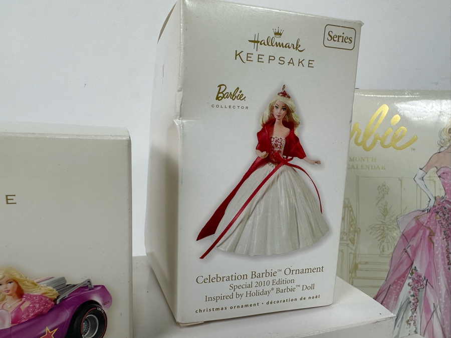 Lot of Five Hallmark Keepsake Barbie Ornaments, 2015 Brand New Sealed Barbie Calendar and Barbie Travel Mug 'Born to Jet Set' [Photo 9]