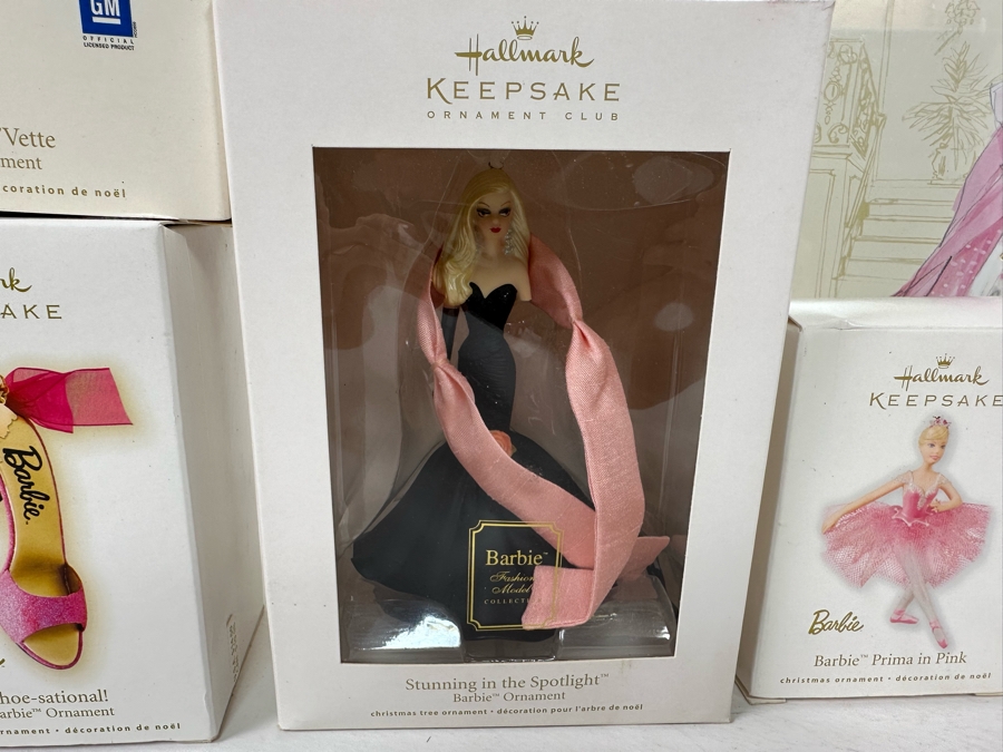 Lot of Five Hallmark Keepsake Barbie Ornaments, 2015 Brand New Sealed Barbie Calendar and Barbie Travel Mug 'Born to Jet Set' [Photo 4]