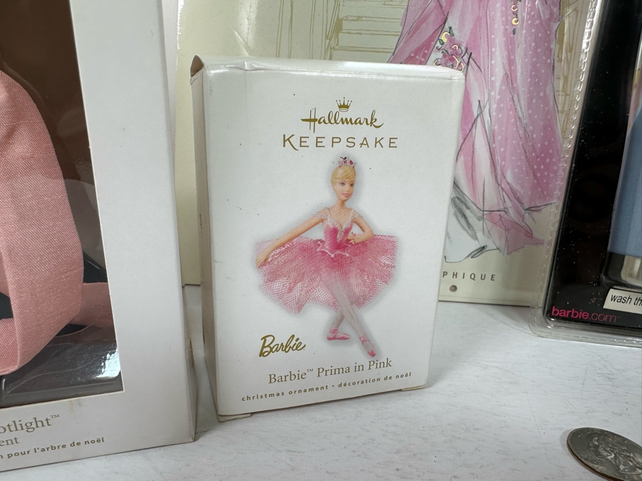 Lot of Five Hallmark Keepsake Barbie Ornaments, 2015 Brand New Sealed Barbie Calendar and Barbie Travel Mug 'Born to Jet Set' [Photo 10]