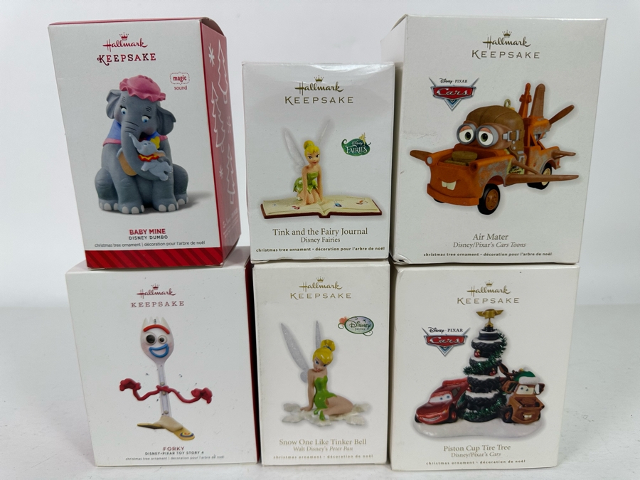 Hallmark Keepsake Ornaments Includes: Disney Dumbo: Baby Mine, Forky, Tink and the Fairy Journal, Snow One Like Tinker Bell, Air Mater and Piston Cup Tire Tree [Photo 3]